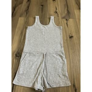 Chaser Women's Size Medium Poor Boy Rib Tank Double Scoop Romper Grey Loungewear